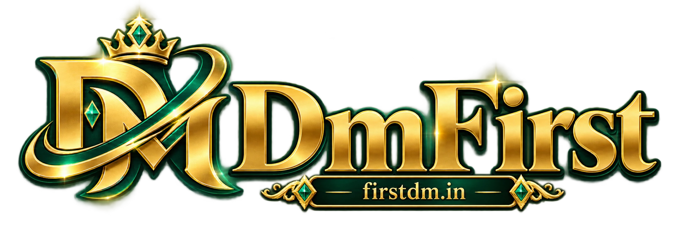 DmFirst firstdm.in logo in emerald and gold